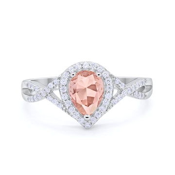Teardrop Wedding Promise Ring Infinity Round Simulated Morganite CZ 925 Sterling Silver